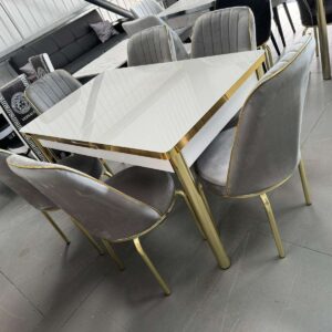 Grey & Gold Dining Set with 6 Chairs