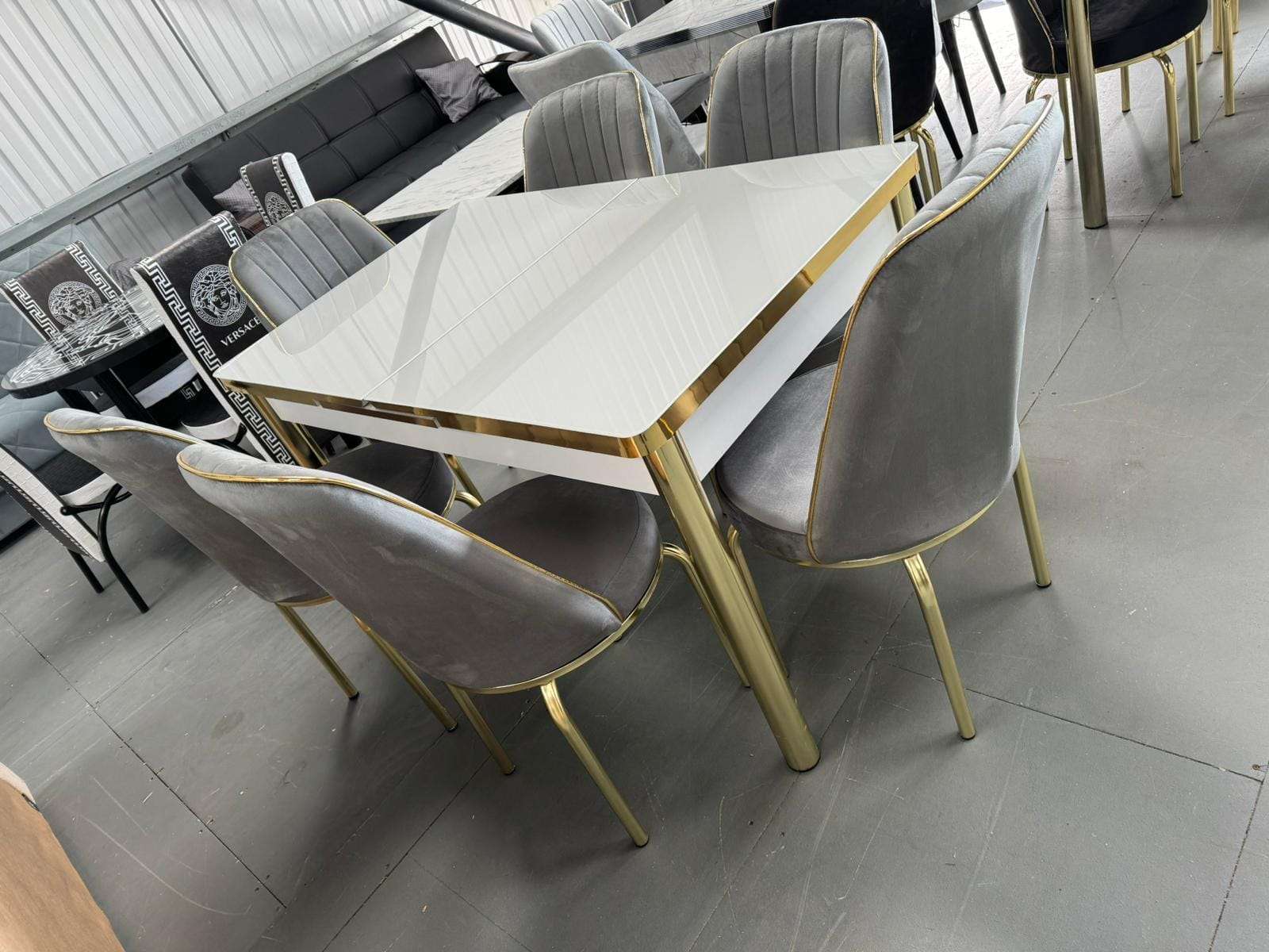 Grey & Gold Dining Set with 6 Chairs