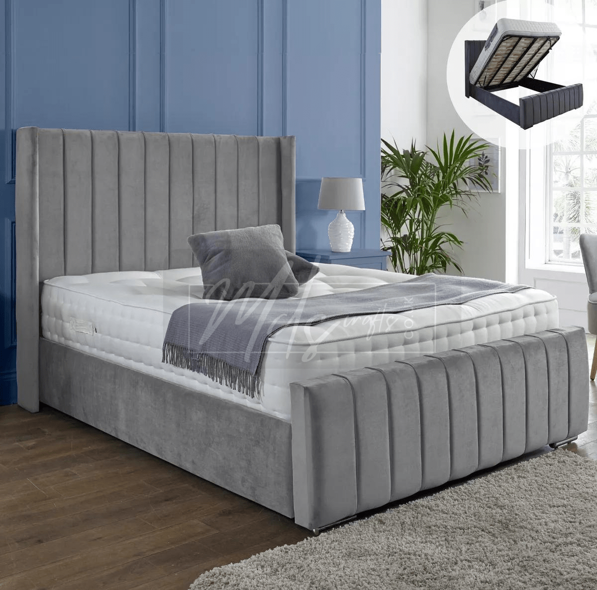 High End Italian Nubuck Gathered Upholstered Designer Bed – Luxurious, Contemporary Elegance