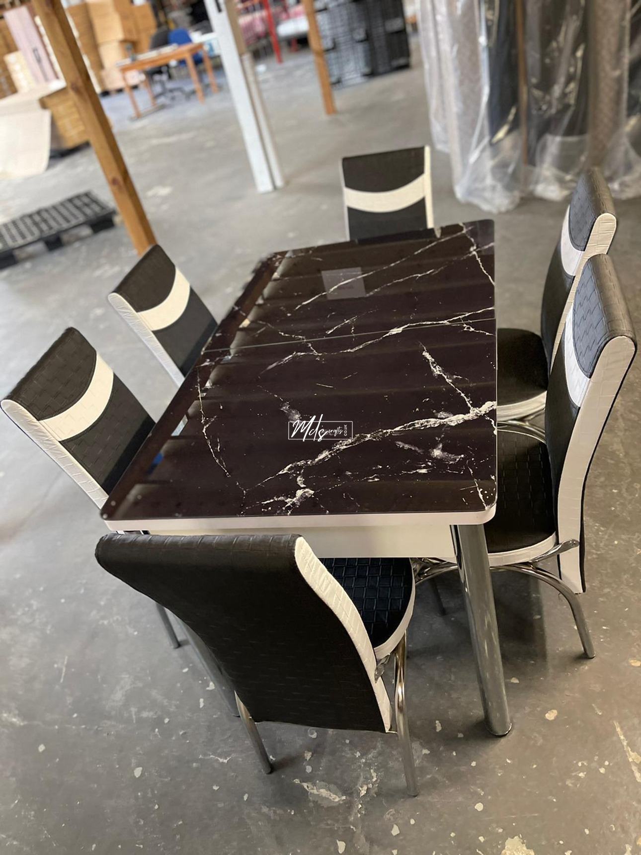 Black Marble Effect Turkish Style Dining Table & Chair - Image 4