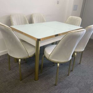 WHITE AND GOLD TABLE WITH STAR CHAIRS