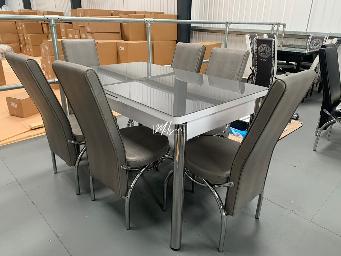 Plain Grey Turkish Style Dining Table & Chair