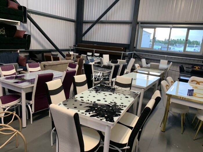 White & Black Flowers Turkish Style Dining Table & Chair - Image 3