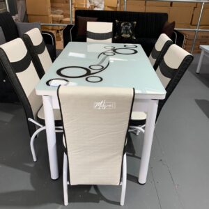 White Bubble Flowers Turkish Style Dining Table & Chair